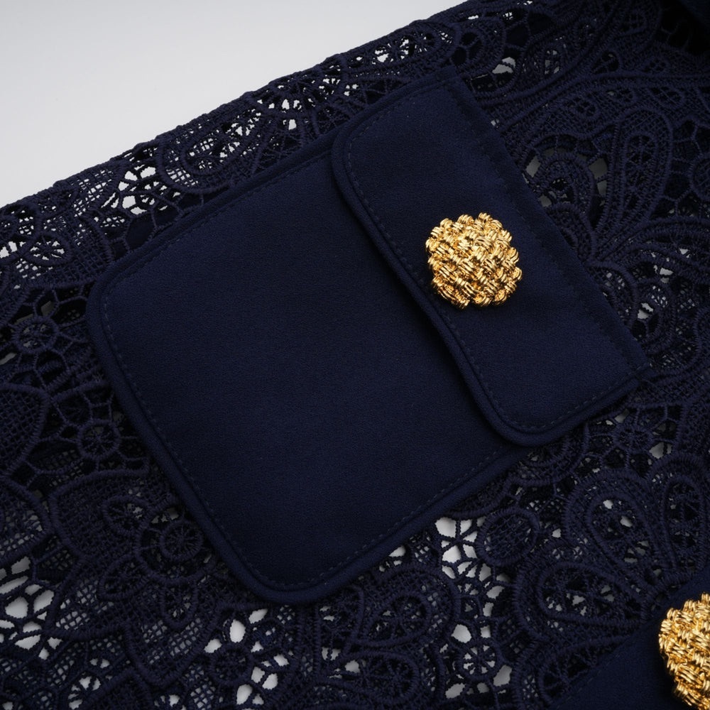 Self-Portrait navy floral guipure-lace midi dress - Picture 10 of 13